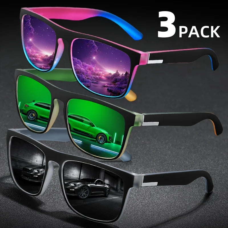 3Pcs Fantasy Gradient Mutipcolor Square Polarized Sunglasses