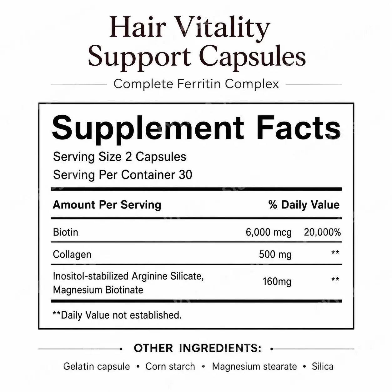 BushAid Ferra Vital Hair+ Capsules with Slow Release Iron, Zinc, Vitamins C, B6, B12, Folate for Strength and Shine 60 Capsules