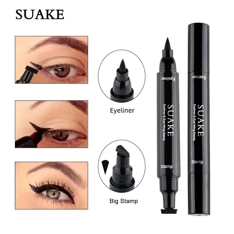 2-in-1 Winged Stamp Eyeliner – Waterproof, Quick-Dry Dual-Ended Black Pen