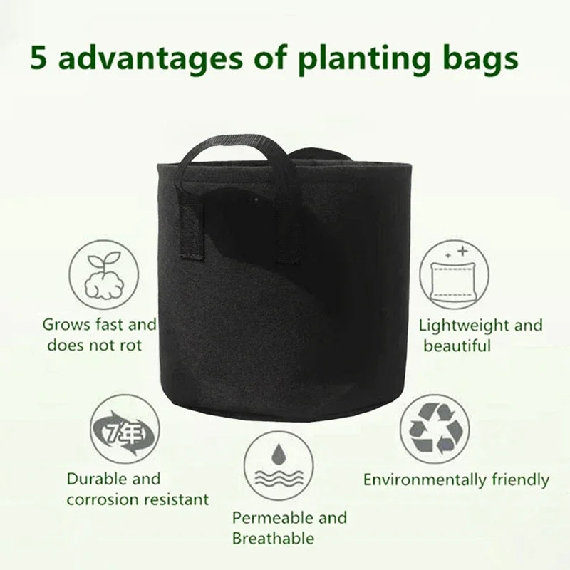 5-Pack 5 Gallon Grow Bags – Heavy Duty Fabric Pots with Handles for Vegetables, Flowers & Fruit Gardening