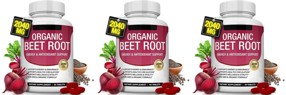 Organic Beet Root with Black Pepper Natural Energy Boost Immune Support Antioxidant Supplement Non-GMO Gluten Free 90 Tablets