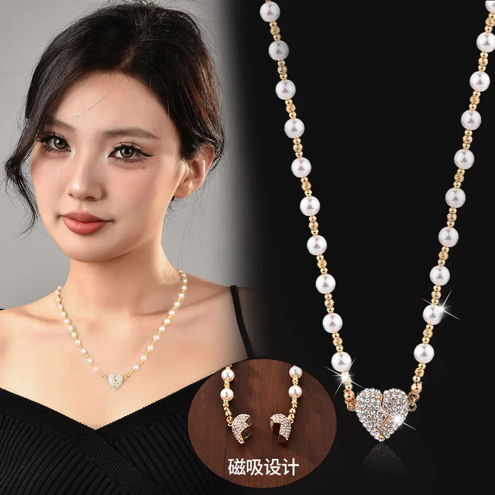 Diamond-encrusted magnetic core pendant light luxury niche design collarbone chain