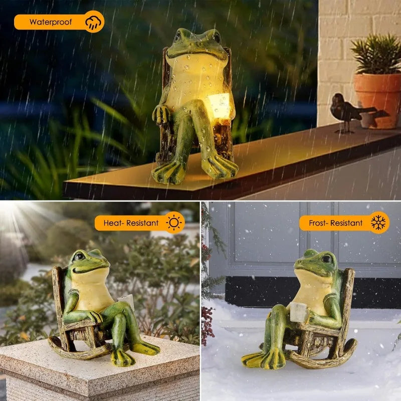 Creative Solar Rocking Chair Frog Statue Garden Decor