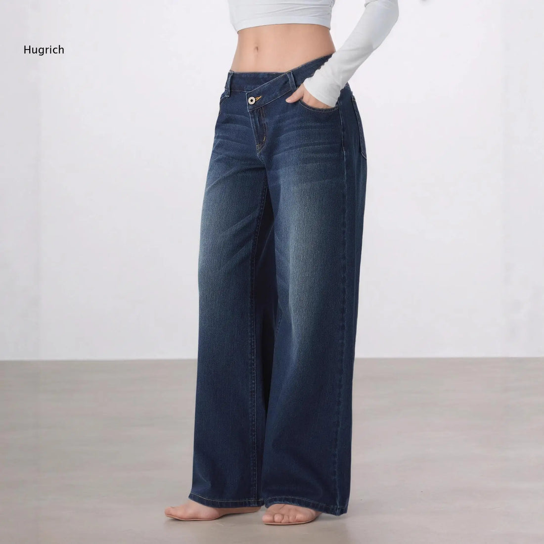 High Waist Light Blue Denim Jeans for Women Wide Leg Cut Relaxed Fit Everyday Wear Solid Color Spring Fashion
