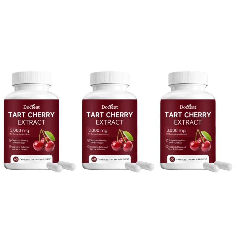 Tart Cherry Extract Capsules 3,000 Mg 10:1 Concentrated Sleep Onset Support Balanced Uric Acid Levels 60 Capsules