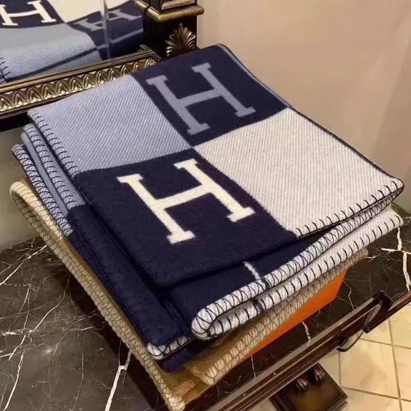 Letter Luxury Heavy Wool Cashmere Blanket Soft Warm