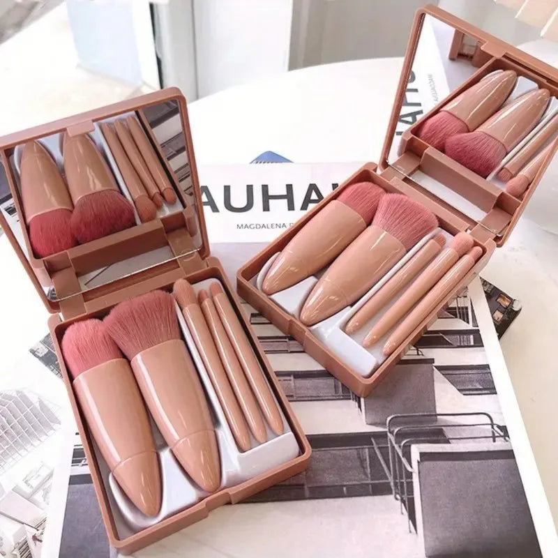5-Piece Foldable Makeup Brush Set with Mirror