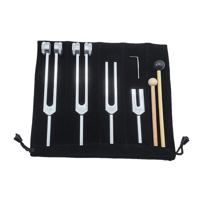 4Pcs Tuning Fork Set (128Hz, OM 136.1Hz, MI 528Hz, 4096Hz),For Healing Chakra,Sound Therapy,Reliever Stress