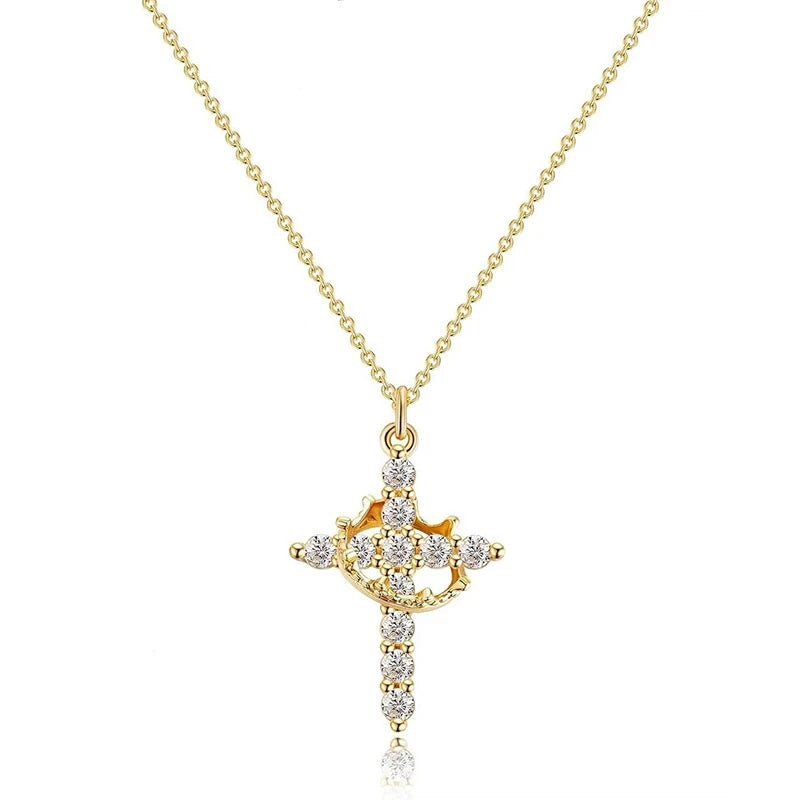 Crown Cross Necklace – Elegant Christian Faith Pendant for Men & Wome