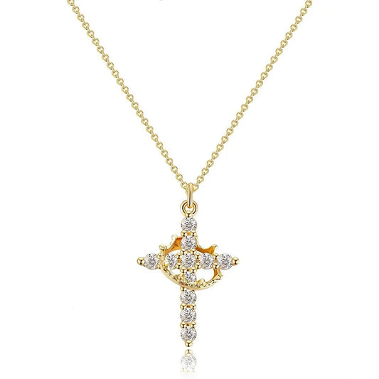 Crown Cross Necklace – Elegant Christian Faith Pendant for Men & Wome