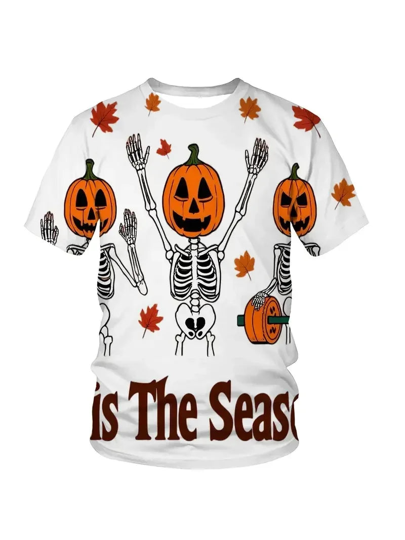 Goth Halloween 3D Printed Men's T Shirt Horror Joker Skull Round Neck Short Sleeved Unisex T-shirt Tops Man Tee