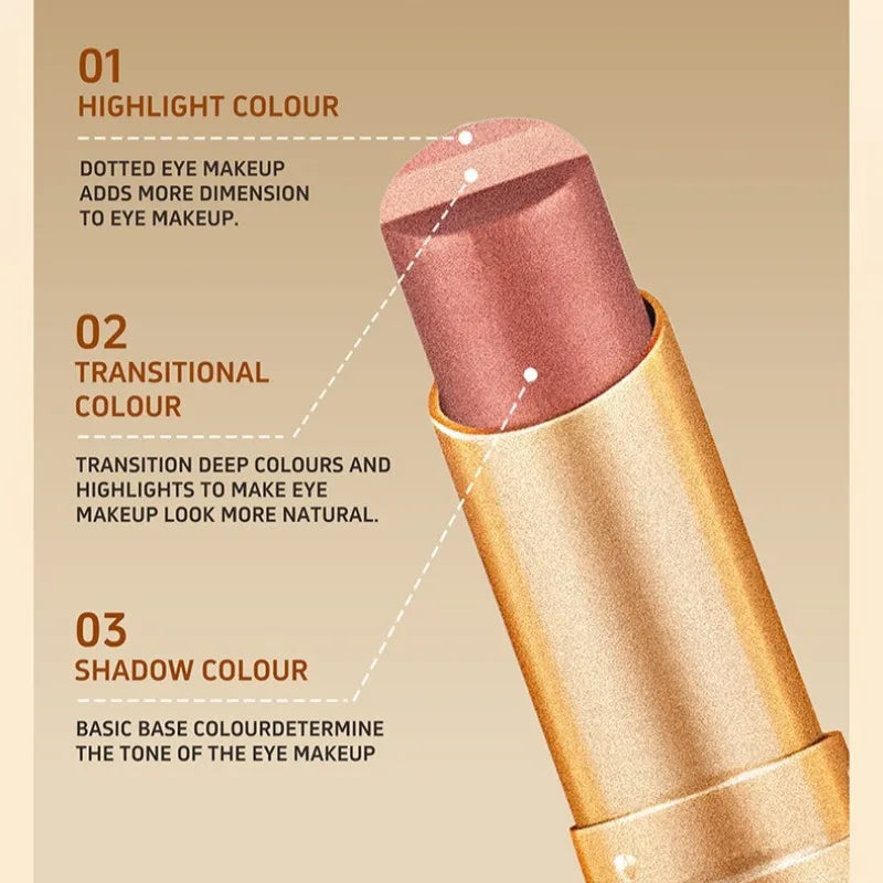 3 Color Matte Pearlescent Eye Shadow Stick Waterproof Durable Gloss Smoked Eye Shadow Stick