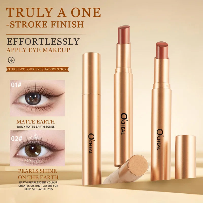 3 Color Matte Pearlescent Eye Shadow Stick Waterproof Durable Gloss Smoked Eye Shadow Stick