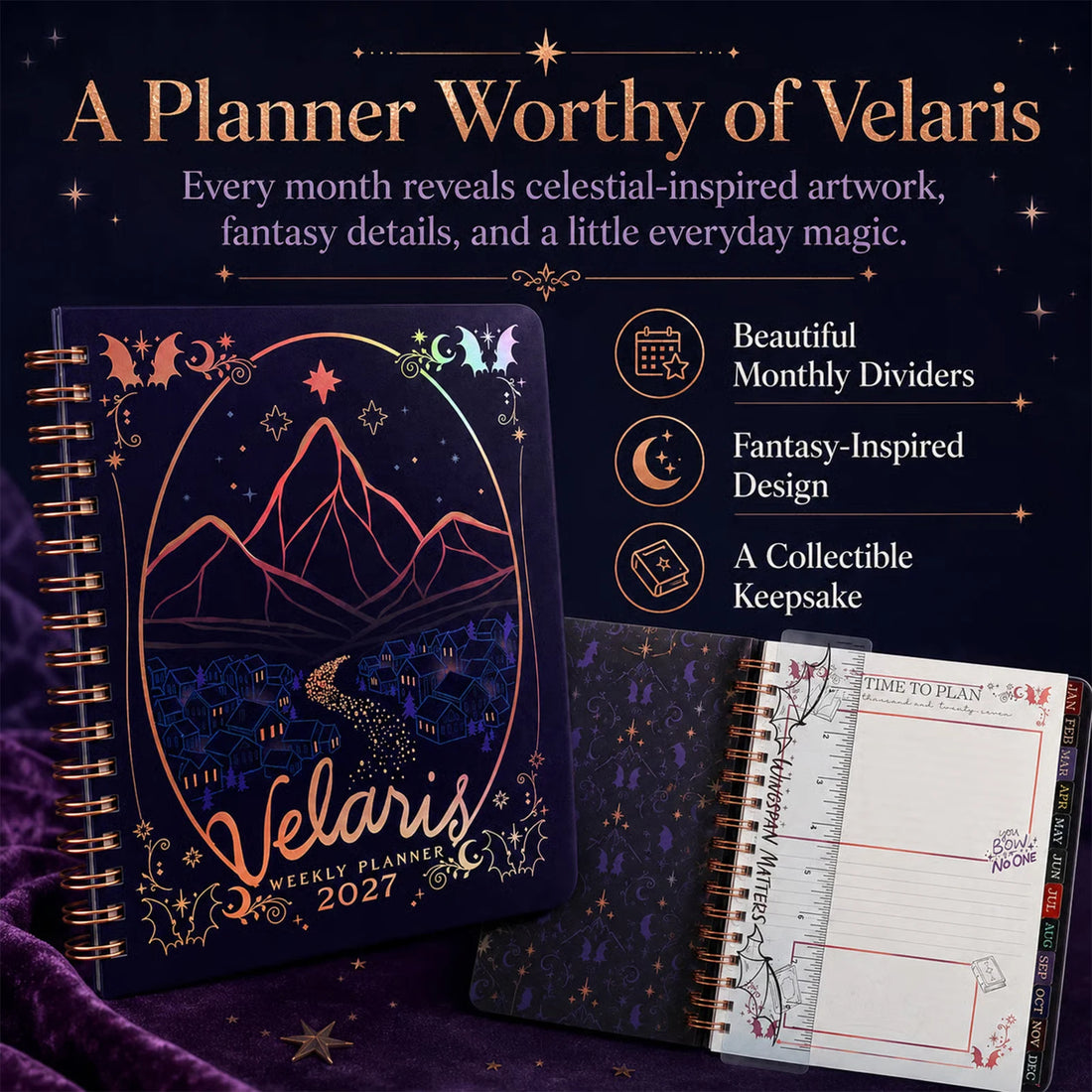 A Court of Thorns And Roses 2027 Hardcover Weekly Monthly Planner Spiral Bound Journal Notebook with Stickers