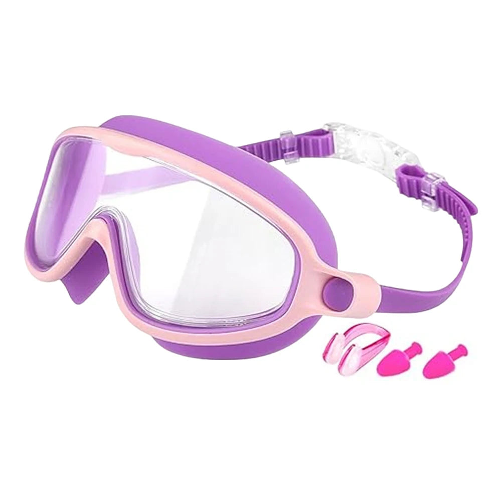 Kids Swim Goggles with Nose Clip & Earplugs, Anti-Fog UV Protection for Boys & Girls Ages 2-15