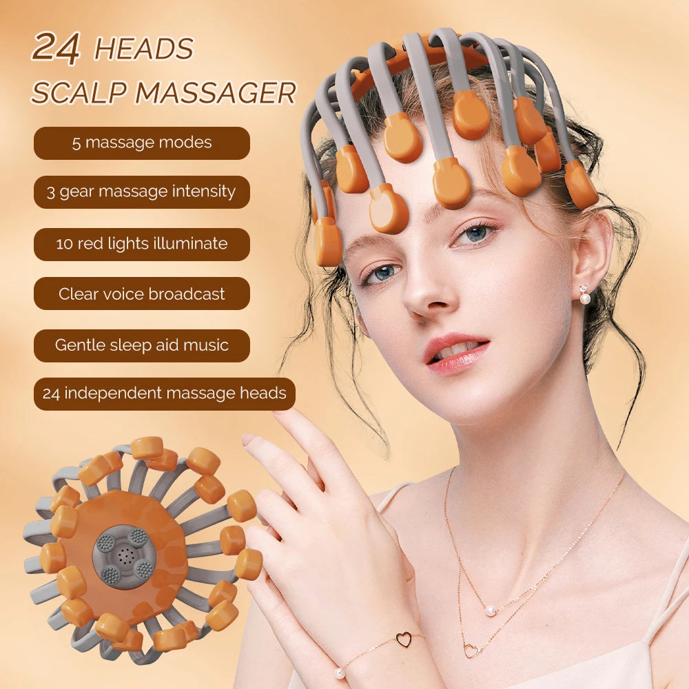 24 Heads Octopus Claw Head Massager Electric Scalp Massager