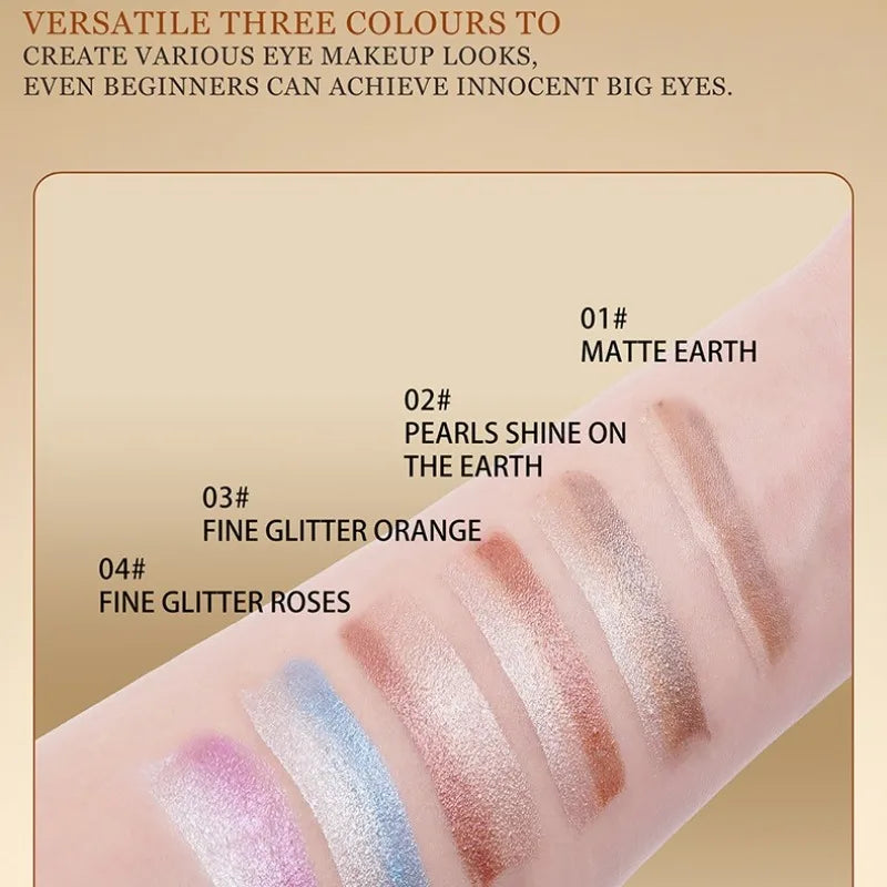 3 Color Matte Pearlescent Eye Shadow Stick Waterproof Durable Gloss Smoked Eye Shadow Stick