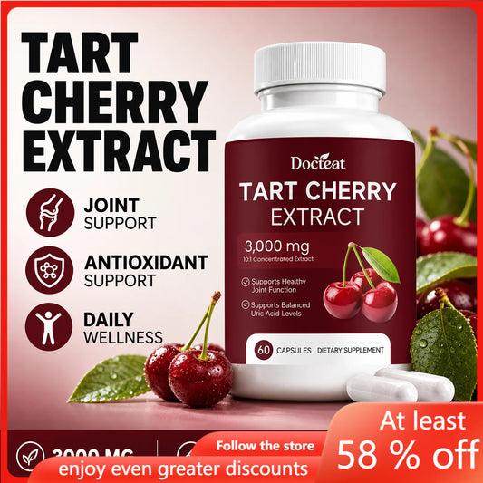 Tart Cherry Extract Capsules 3,000 Mg 10:1 Concentrated Sleep Onset Support Balanced Uric Acid Levels 60 Capsules