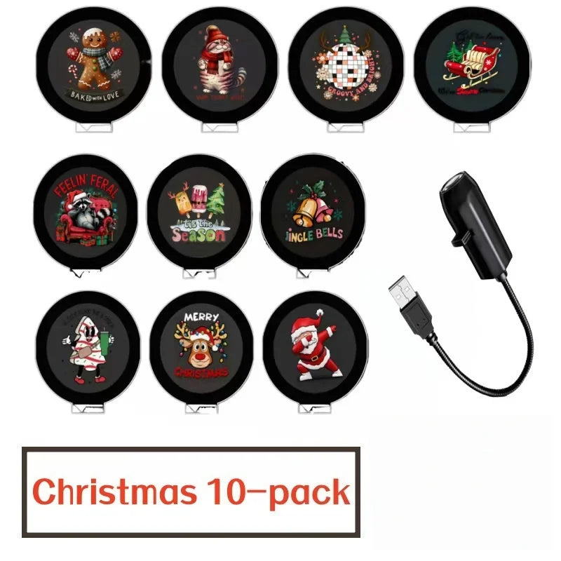 LED Projector Light 3/6/10pcs Projection Patterns- Adjustable Santa Claus Christmas Tree USB Night Light Christmas Decorations