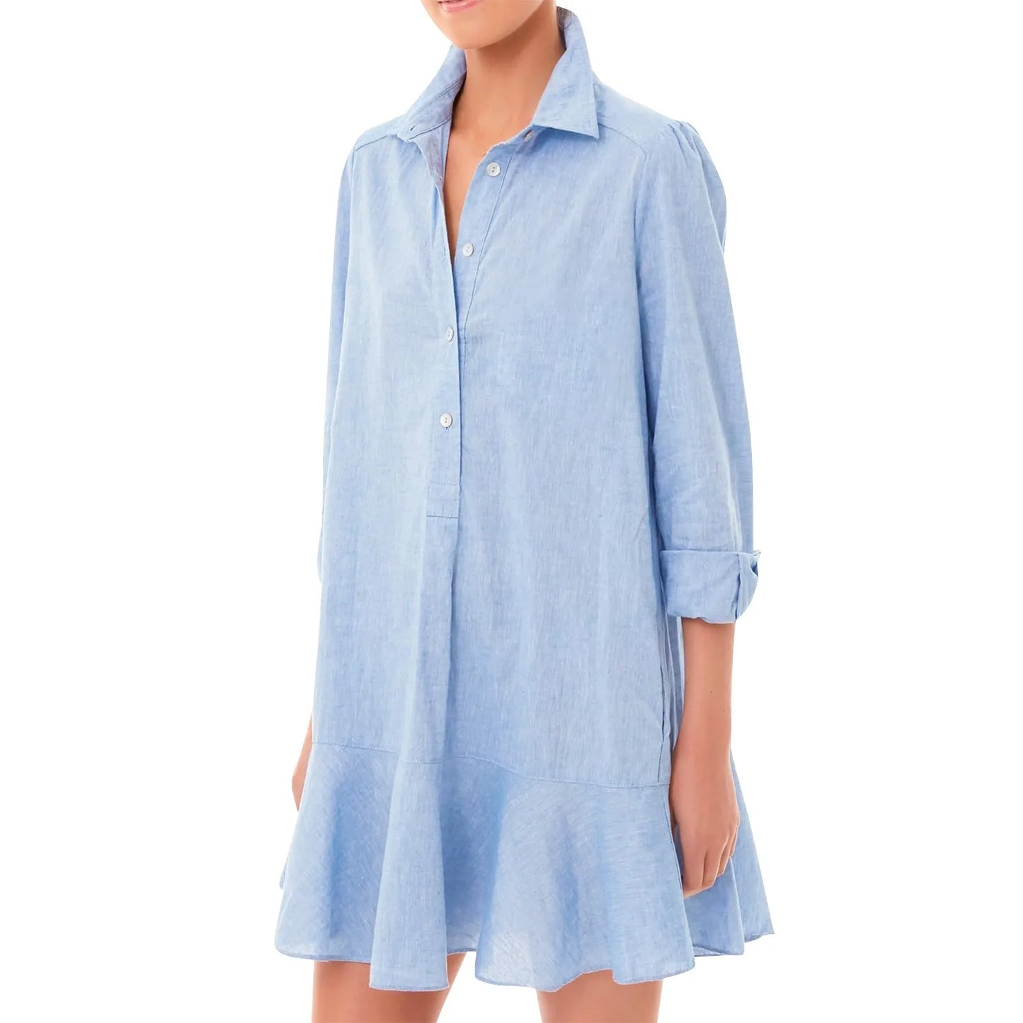 Women Loose Dresses Fashion Casual Half Open Shirt