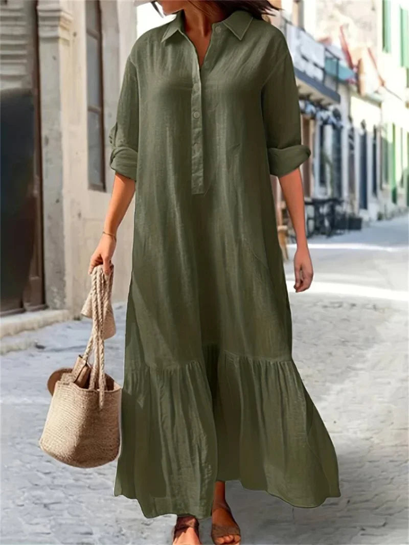 Women Simple Style Solid Color Cotton Linen Dresses