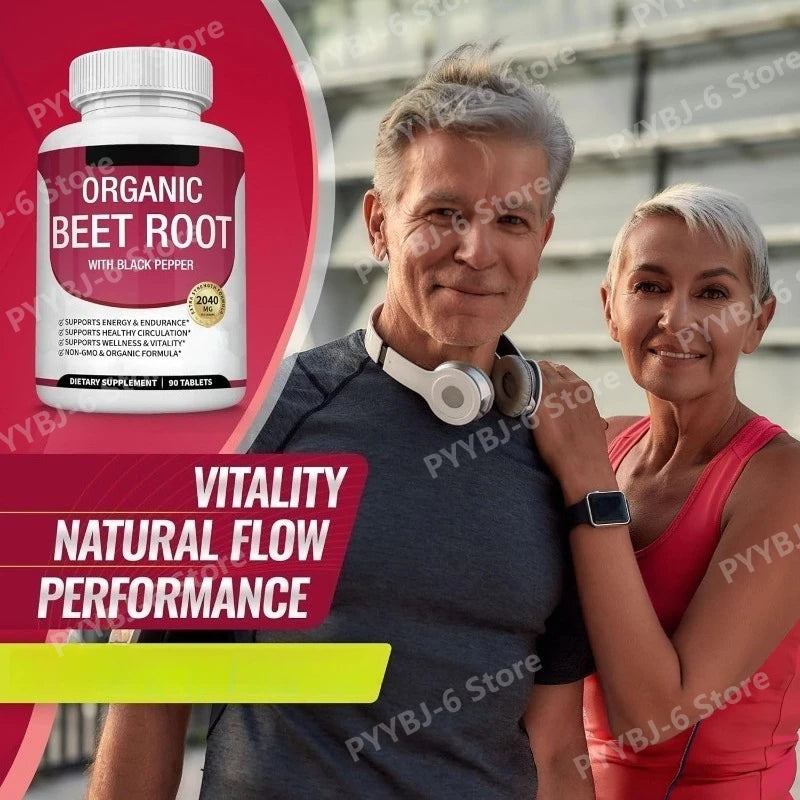 Organic Beet Root with Black Pepper Natural Energy Boost Immune Support Antioxidant Supplement Non-GMO Gluten Free 90 Tablets
