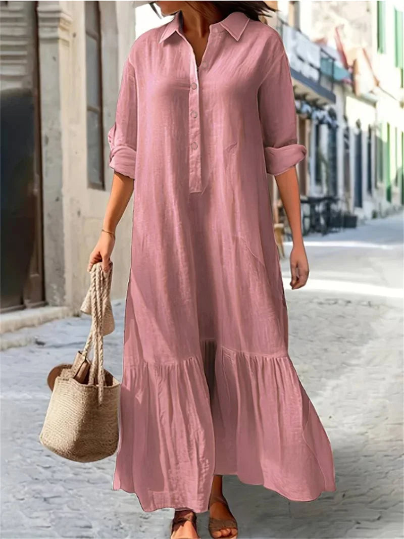 Women Simple Style Solid Color Cotton Linen Dresses