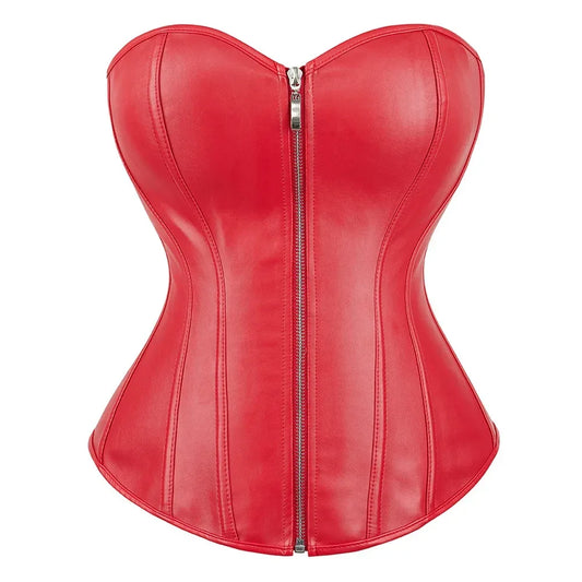 Faux Leather Steampunk Corset Women Vintage Overbust Bustier Tops Lace-up Boned Shapewear