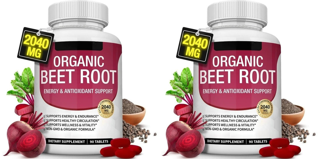 Organic Beet Root with Black Pepper Natural Energy Boost Immune Support Antioxidant Supplement Non-GMO Gluten Free 90 Tablets