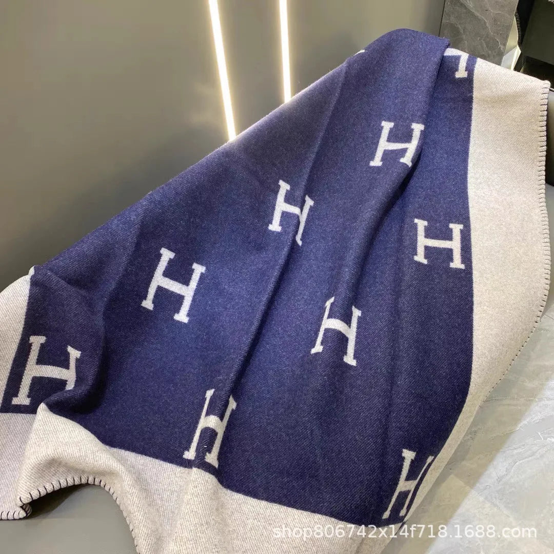 Letter Luxury Heavy Wool Cashmere Blanket Soft Warm