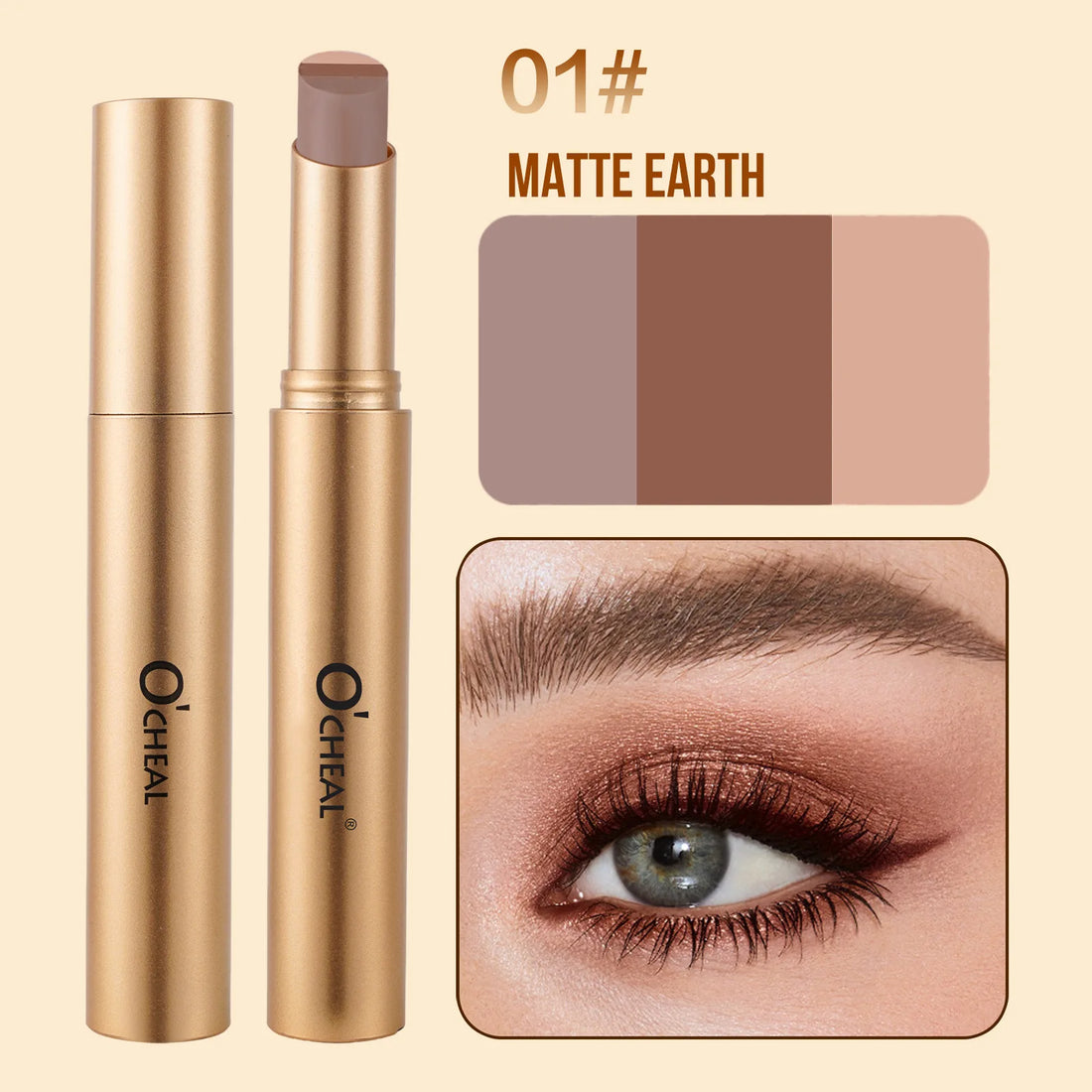 3 Color Matte Pearlescent Eye Shadow Stick Waterproof Durable Gloss Smoked Eye Shadow Stick