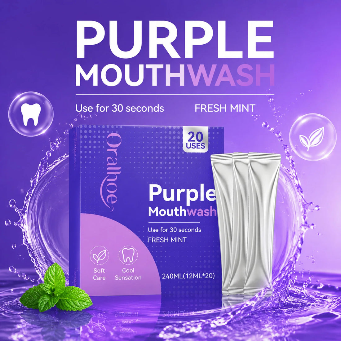 20pcs Purple Mouthwash Portable Strips Fresh