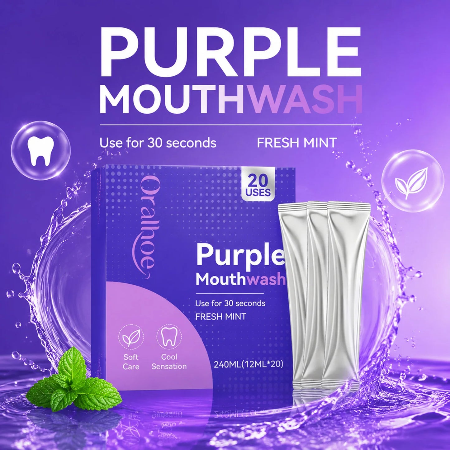 20pcs Purple Mouthwash Portable Strips Fresh
