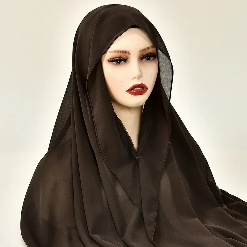Chiffon Instant Hijab With Bulit-in Magnets Muslim Woman