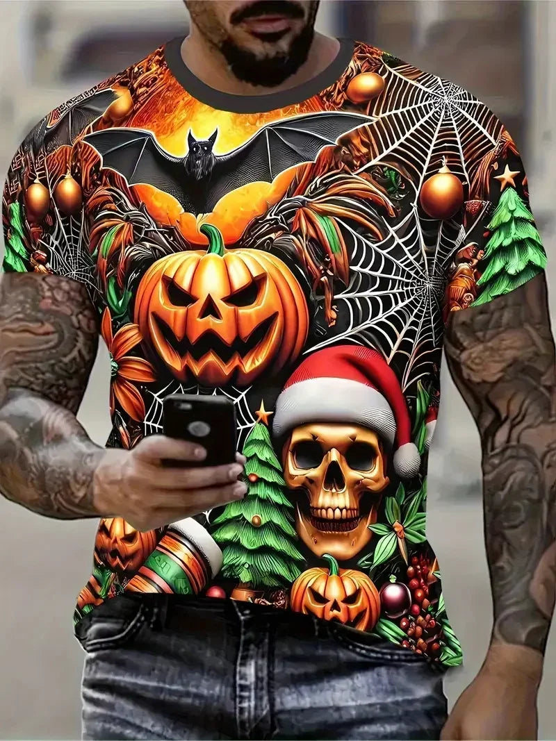 Goth Halloween 3D Printed Men's T Shirt Horror Joker Skull Round Neck Short Sleeved Unisex T-shirt Tops Man Tee