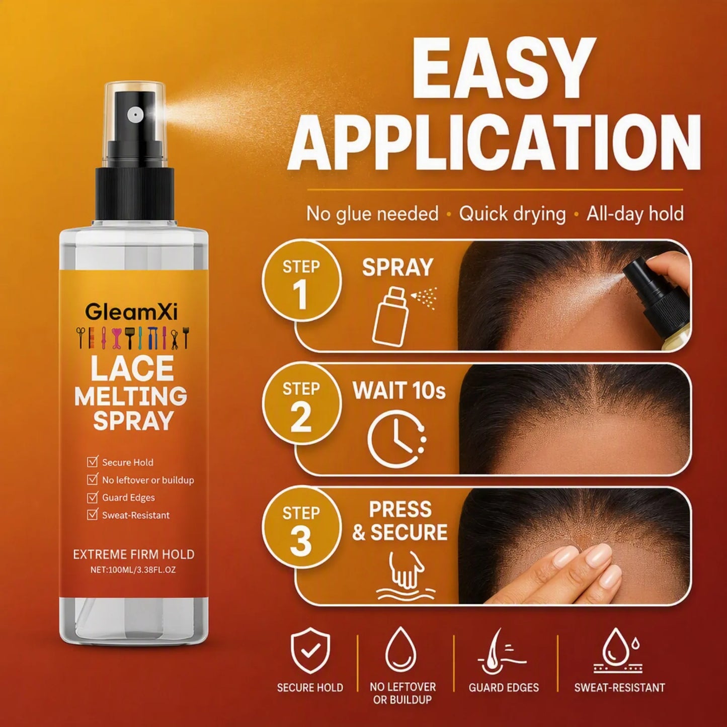 Lace Melting Spray Strong Hold Wig Adhesive Sweat Proof Invisible