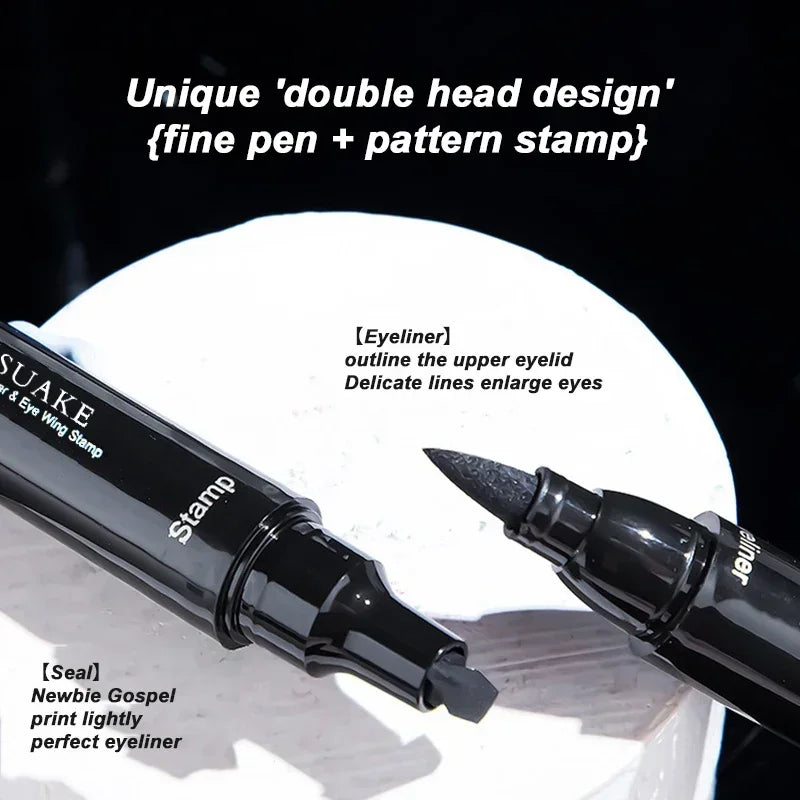 2-in-1 Winged Stamp Eyeliner – Waterproof, Quick-Dry Dual-Ended Black Pen