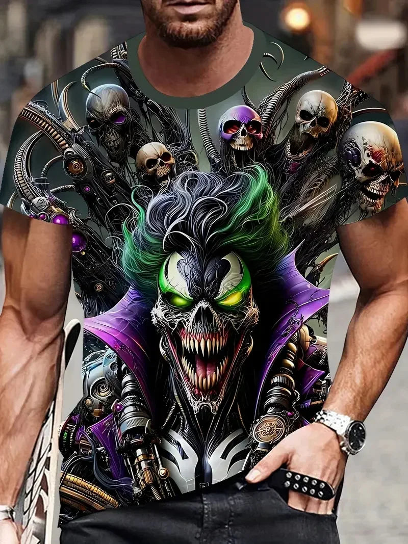 Goth Halloween 3D Printed Men's T Shirt Horror Joker Skull Round Neck Short Sleeved Unisex T-shirt Tops Man Tee