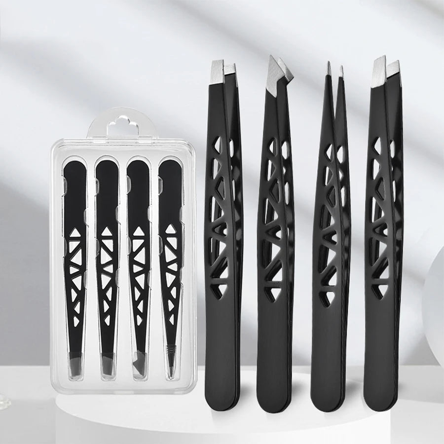 Tweezers Set 3-4pcs Premium Stainless Steel Eyebrow Precision Sharp Tip Tweezers