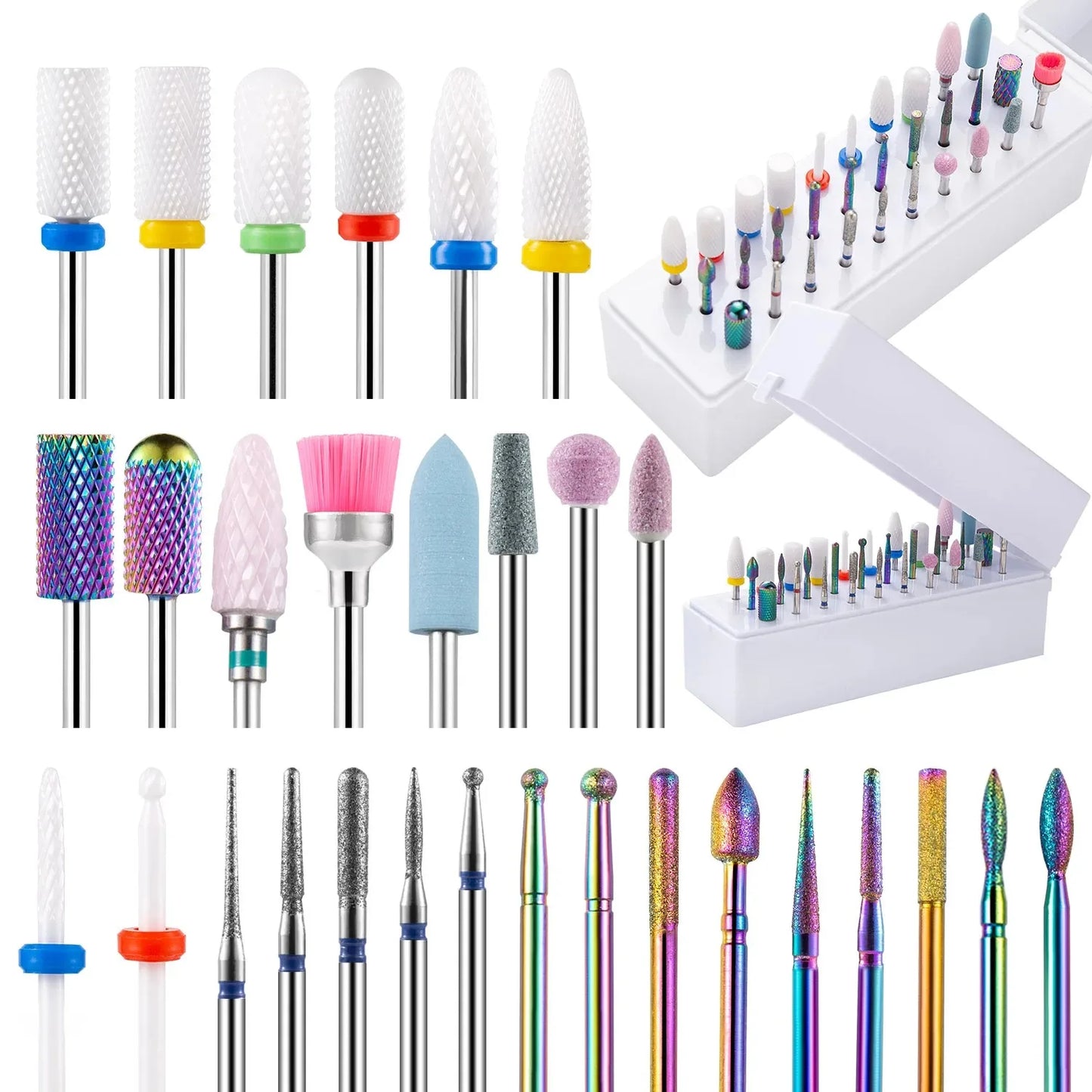 30Pcs Nail Drill Bits Ceramic Diamond Cuticle Efile Carbide Remover