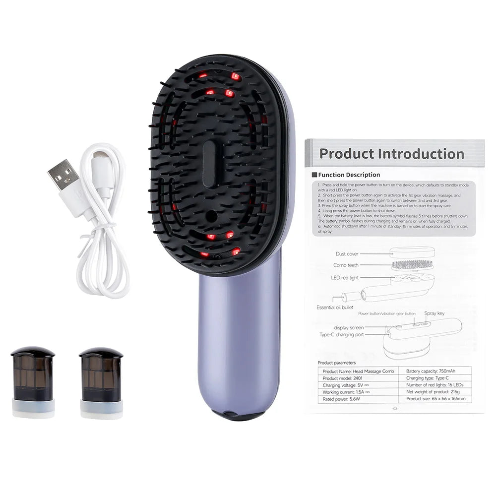 Electric Vibration Massage Comb Hair Follicles Comb Scalp Head Massager