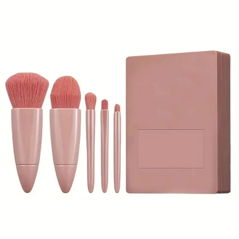 5-Piece Foldable Makeup Brush Set with Mirror