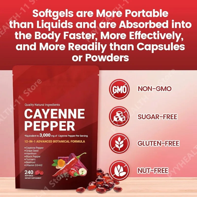 Cayenne Pepper Softgels Supplement with Grape Seed Beetroot Turmeric Vitamins