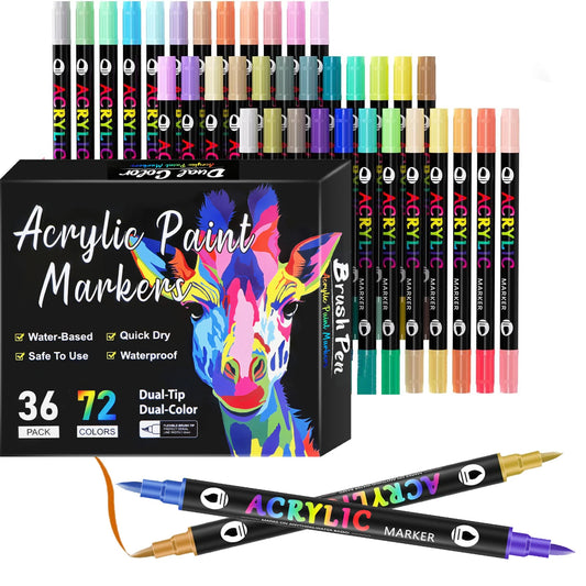 Dual Tip Acrylic Paint Pen Markers Set – 24, 48, 72 & 120 Colors for Rock, Wood & Canvas Painting