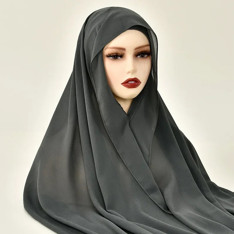 Chiffon Instant Hijab With Bulit-in Magnets Muslim Woman