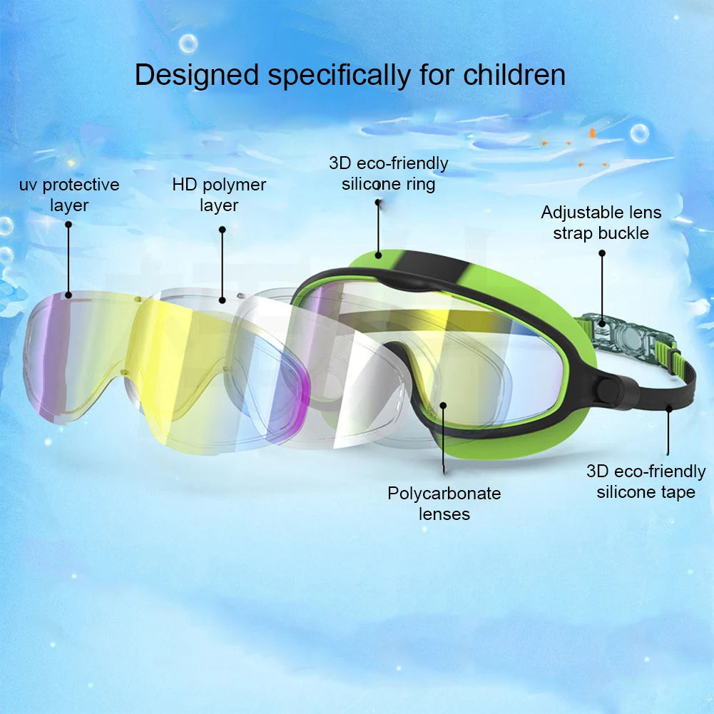 Kids Swim Goggles with Nose Clip & Earplugs, Anti-Fog UV Protection for Boys & Girls Ages 2-15