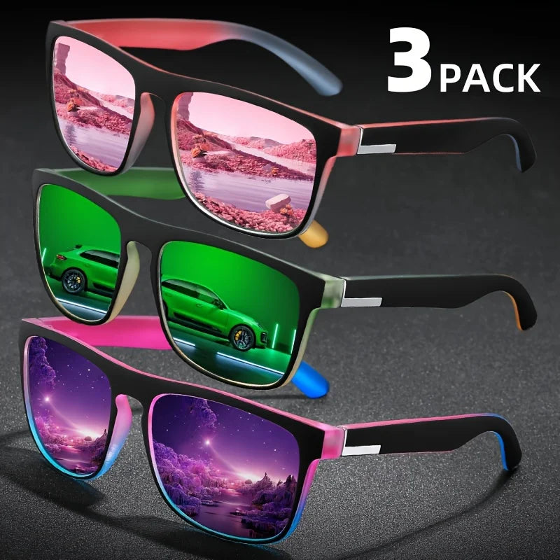 3Pcs Fantasy Gradient Mutipcolor Square Polarized Sunglasses