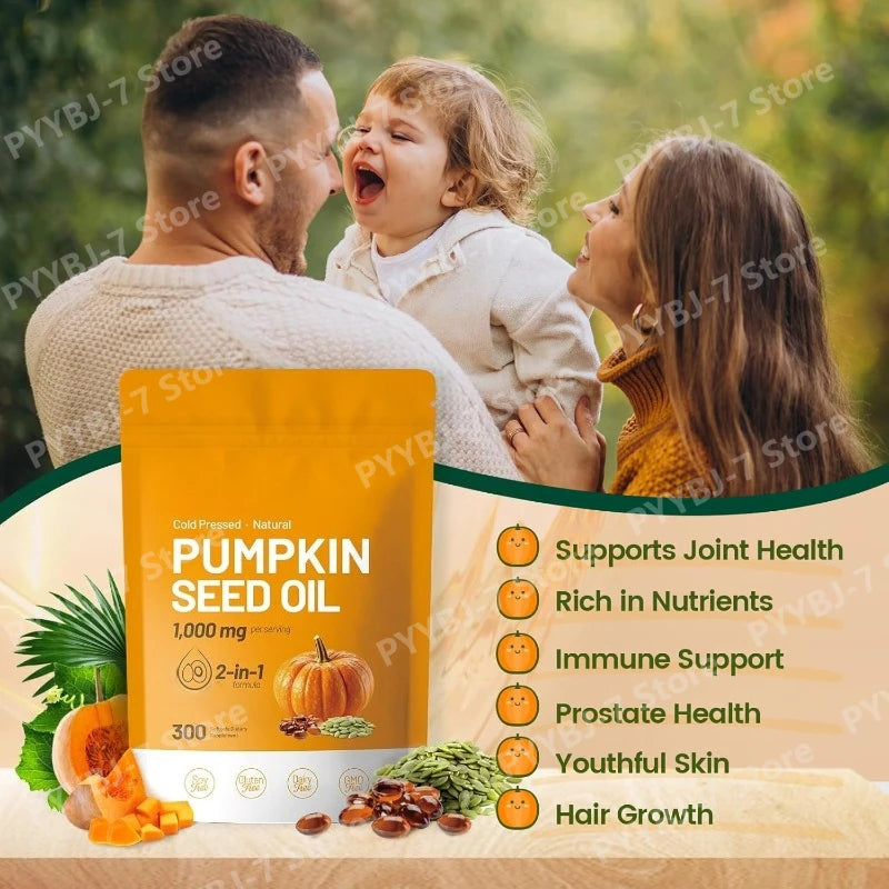 Pumpkin Seed Oil Capsules Cold Pressed Pure Virgin Oil Essential Fatty Acids Phytosterols 300 Softgels Supports Hair