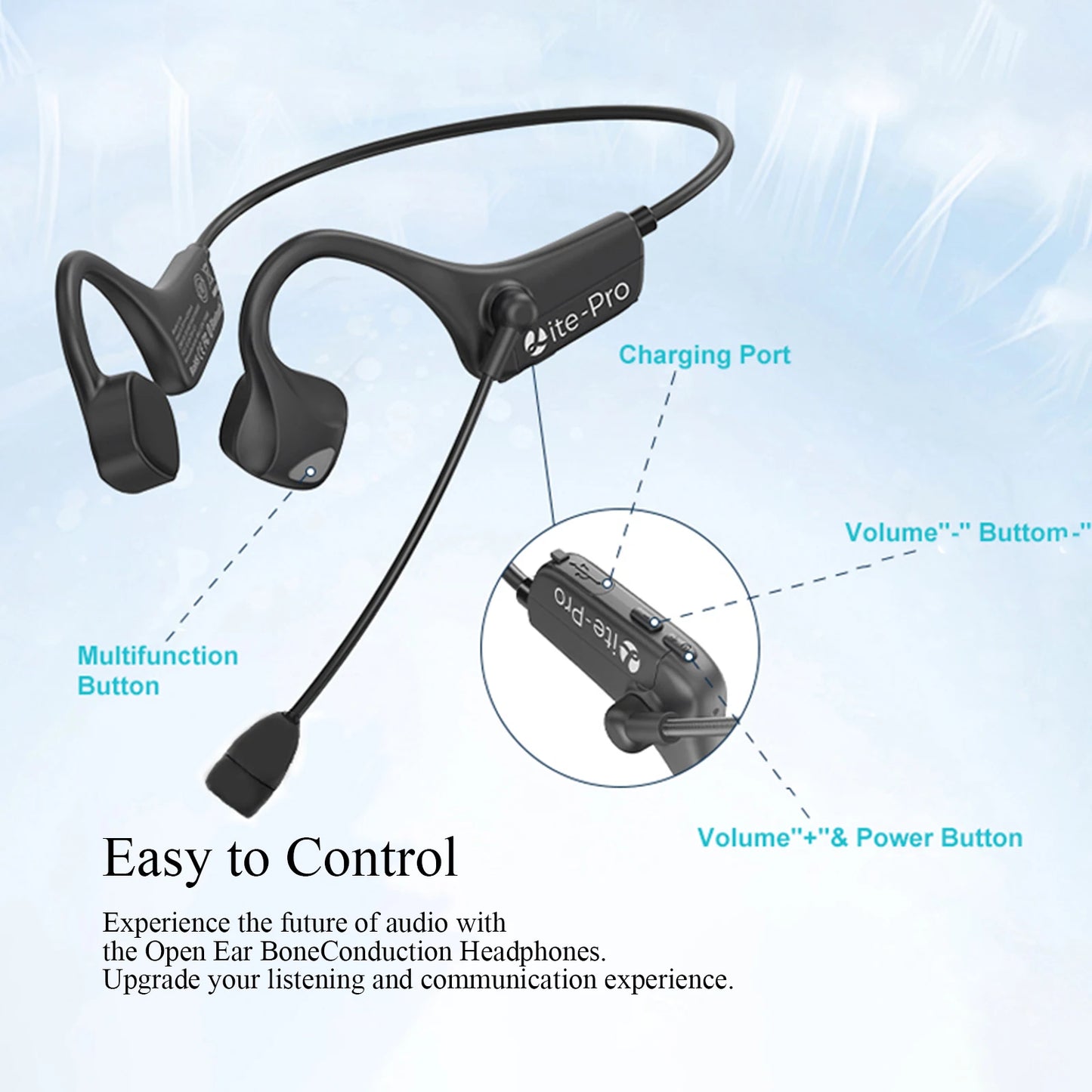 Open Air Conduction Wireless Bluetooth Headset with Microphone