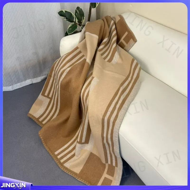 Letter Luxury Heavy Wool Cashmere Blanket Soft Warm